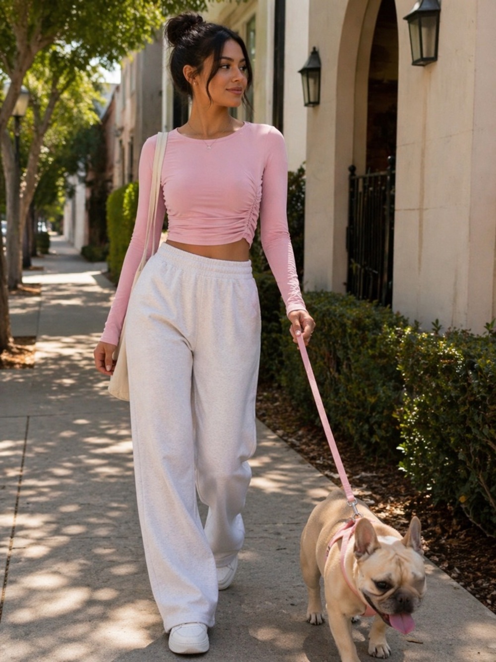 PINK LONG SLEEVE CROP TOP